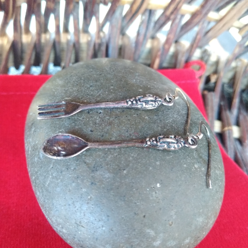 TINY spoon and fork earrings.. Cutlery